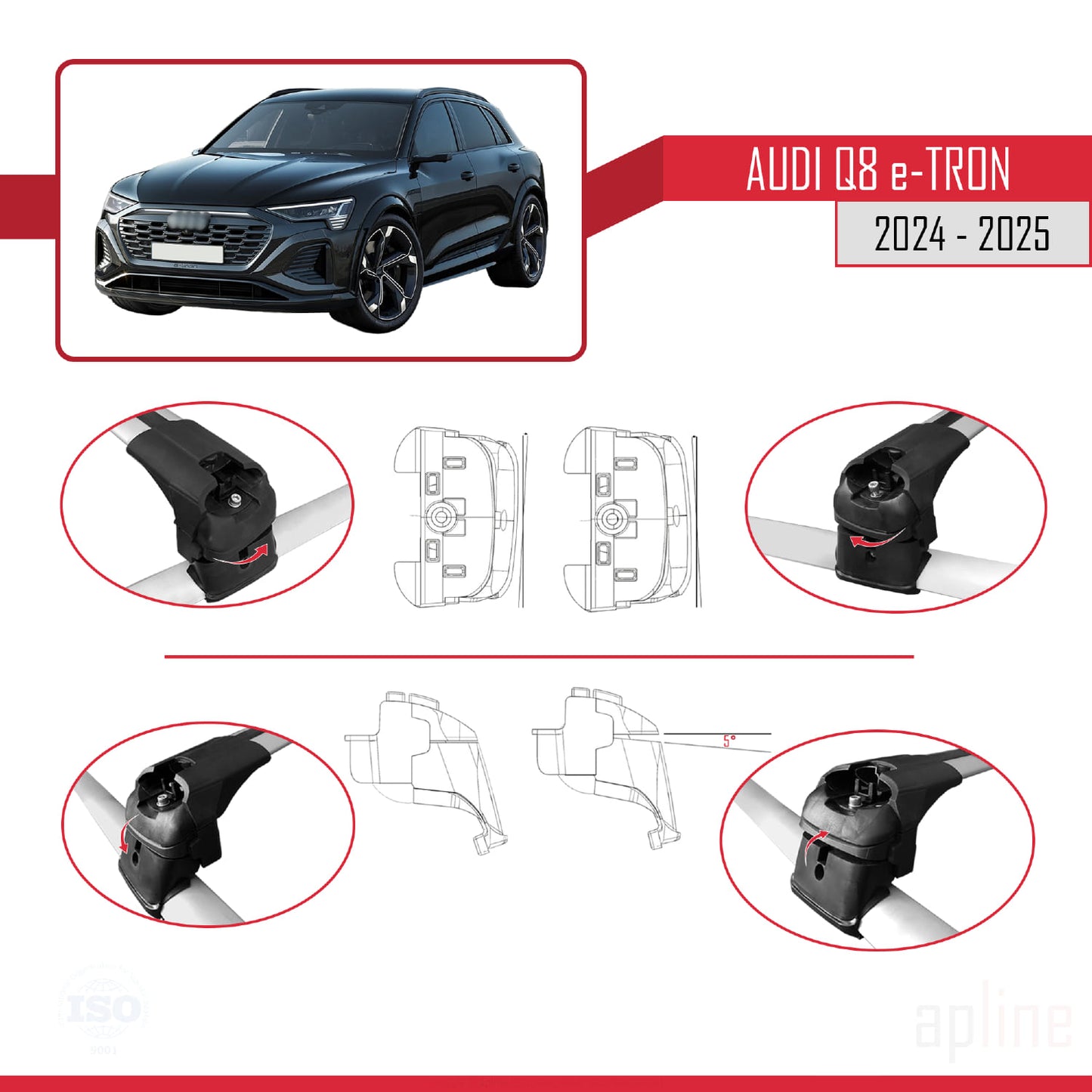 Kompatibel mit Audi Q8 e-Tron 2024-2025 ACE-2 Dachgepäckträger, Reling, Gepäckträger, graues Aluminium, 2 Stangen