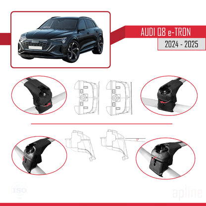 Kompatibel mit Audi Q8 e-Tron 2024-2025 ACE-2 Dachgepäckträger, Reling, Gepäckträger, graues Aluminium, 2 Stangen