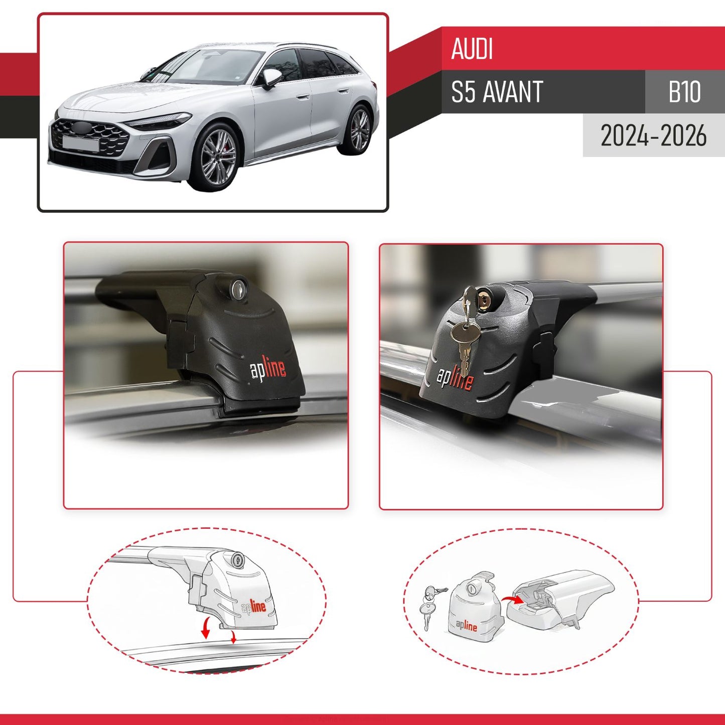 Kompatibel mit Audi S5 Avant 2024-2025 ACE-2 Relingträger Dachträger Auto Gepäckträger Grau Aluminium 2 Stangen