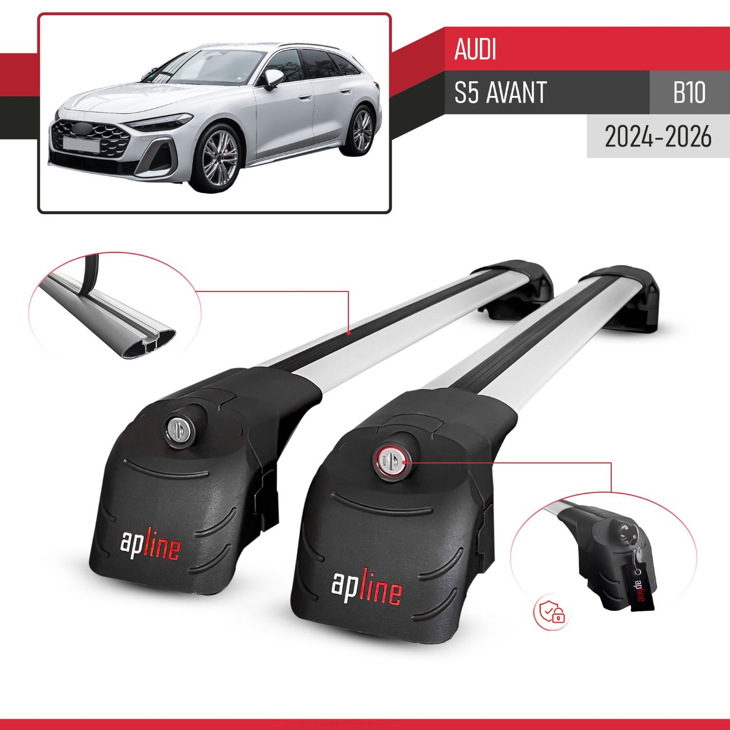 Kompatibel mit Audi S5 Avant 2024-2025 ACE-2 Relingträger Dachträger Auto Gepäckträger Grau Aluminium 2 Stangen