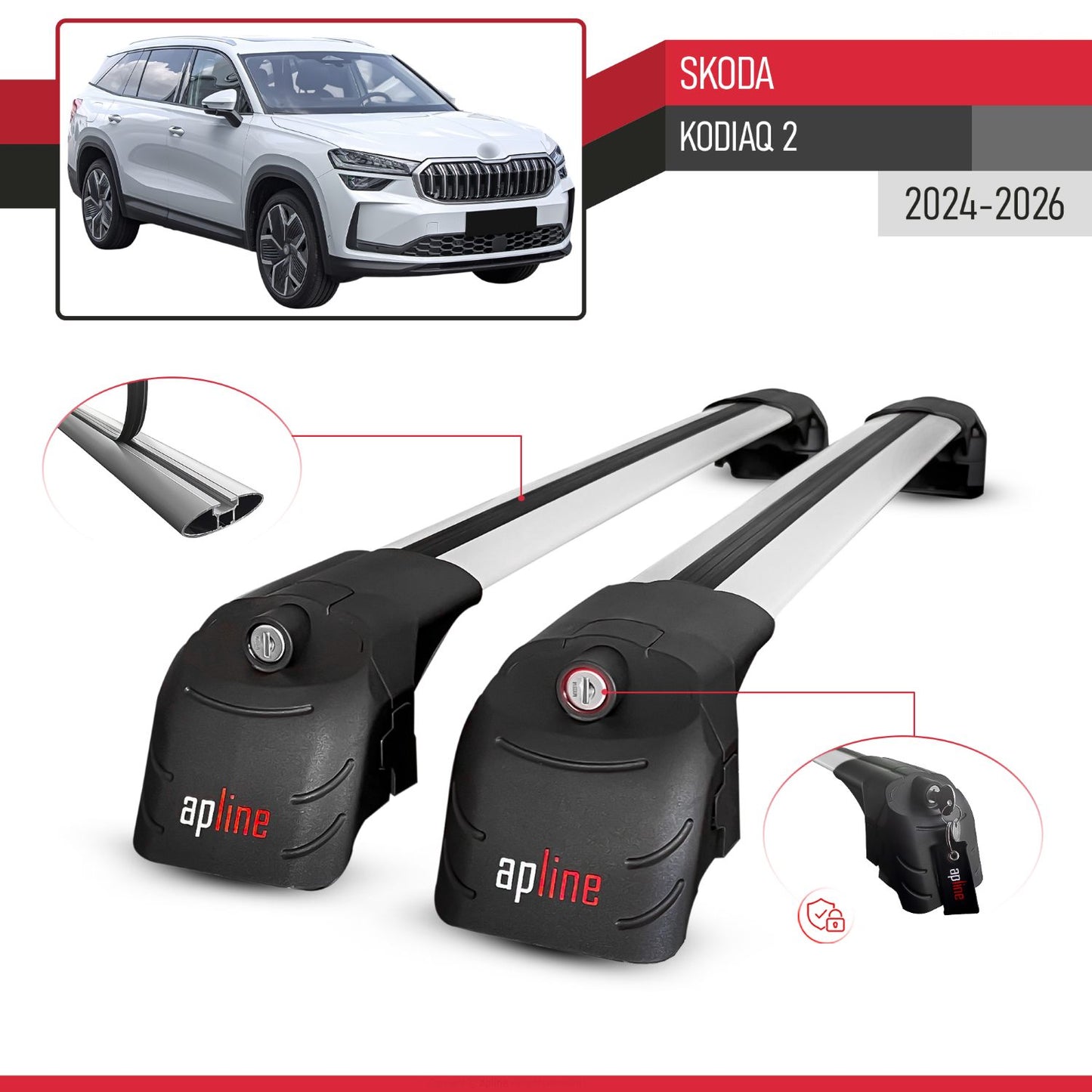 Kompatibel mit Skoda Kodiaq 2024-2025 ACE-2 Relingträger Dachträger Auto Gepäckträger Grau Aluminium 2 Stangen