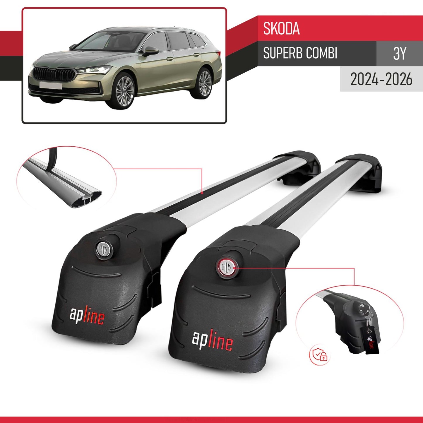Kompatibel mit Skoda Superb Combi 2024-2025 ACE-2 Relingträger Dachträger Auto Gepäckträger Grau Aluminium 2 Stangen