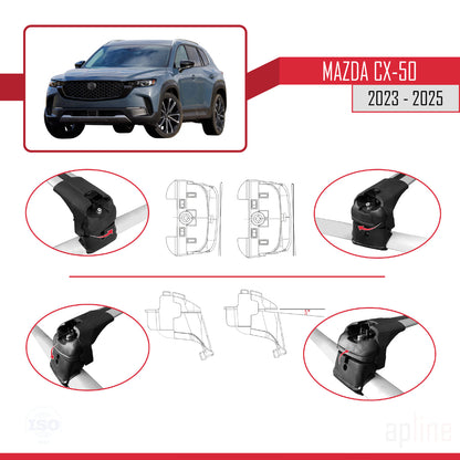 Compatible avec Mazda CX-50 2023-2025 ACE-2 Barres de Toit Railing Porte-Bagages de Voiture Gris Aluminium 2 Barres