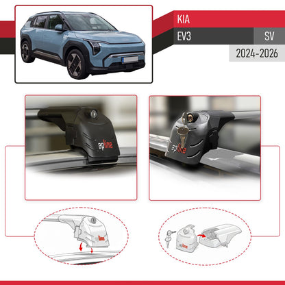 Compatible with Kia EV3 2024-2025 ACE-2 Car Roof Rack Cross Bar Grey Aluminium 2 Bars