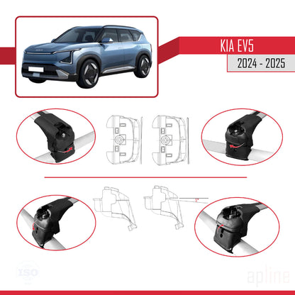 Compatible with Kia EV5 2024-2025 ACE-2 Car Roof Rack Cross Bar Grey Aluminium 2 Bars