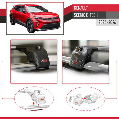 Kompatibel mit Renault Scenic E-Tech 2024-2025 ACE-2 Relingträger Dachträger Auto Gepäckträger Grau Aluminium 2 Stangen