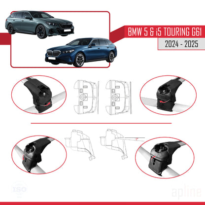 Kompatibel mit BMW 5er / i5 G61 Touring 2024-2025 ACE-2 Dachträger Auto-Reling Gepäckträger Grau Aluminium 2 Stangen