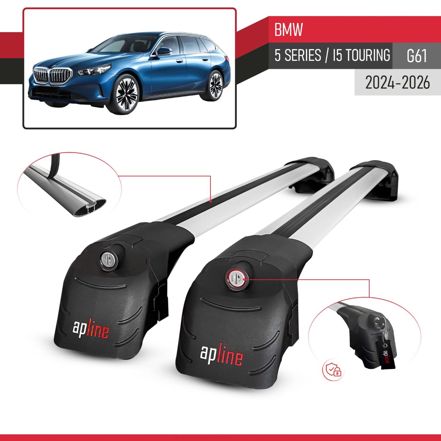 Kompatibel mit BMW 5 Series / i5 G61 Touring 2024-2025 ACE-2 Relingträger Dachträger Auto Gepäckträger Grau Aluminium 2 Stangen