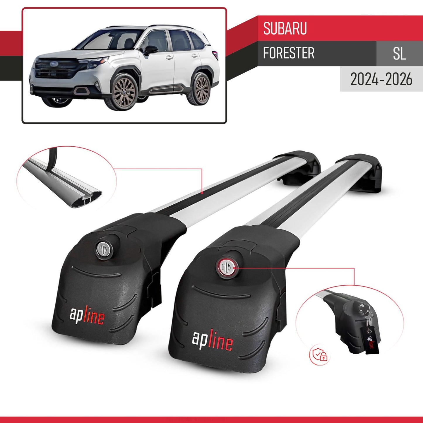 Compatible with Subaru Forester 2024-2025 ACE-2 Car Roof Rack Cross Bar Grey Aluminium 2 Bars