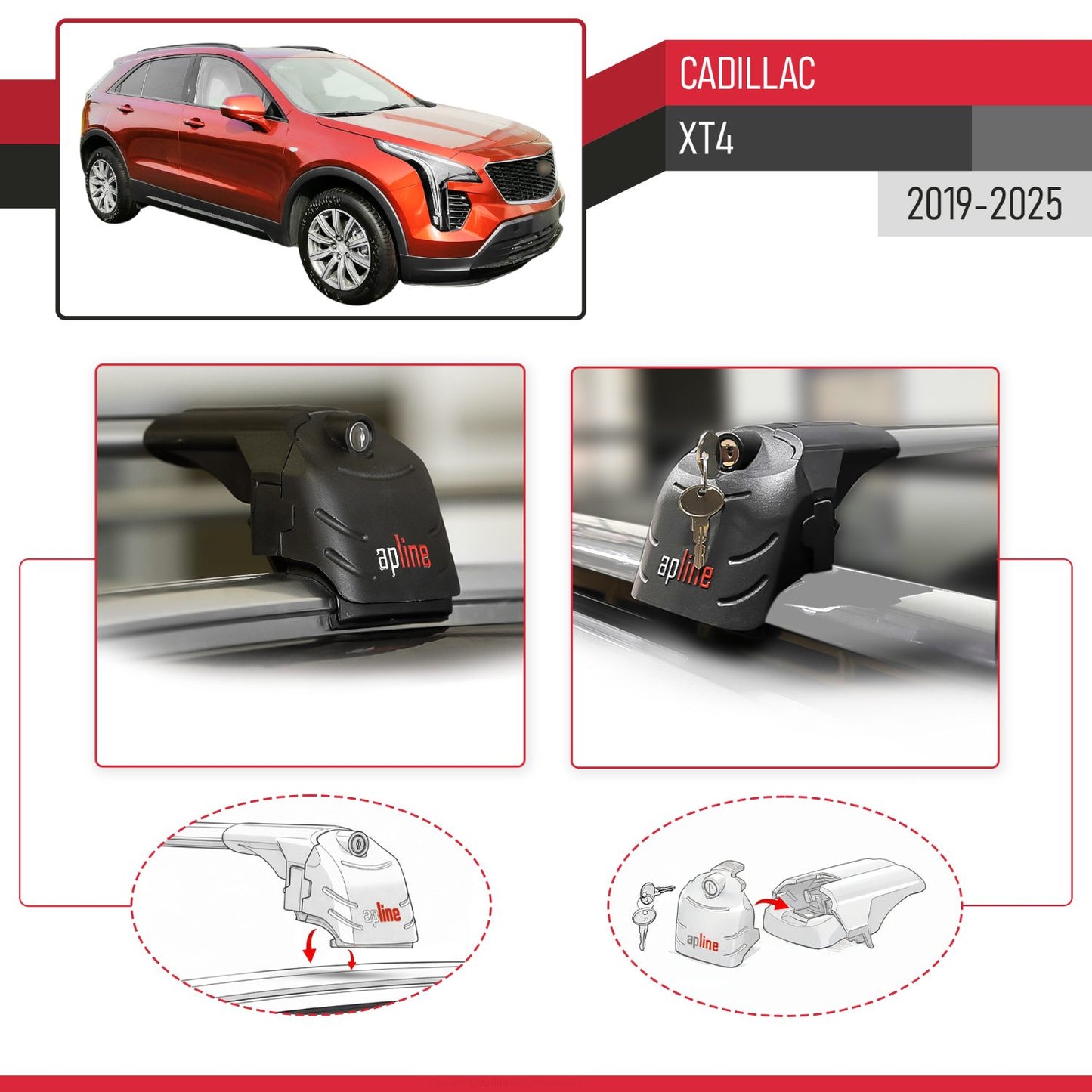 Compatible with Cadillac XT4 2019-2025 ACE-2 Car Roof Rack Cross Bar Grey Aluminium 2 Bars
