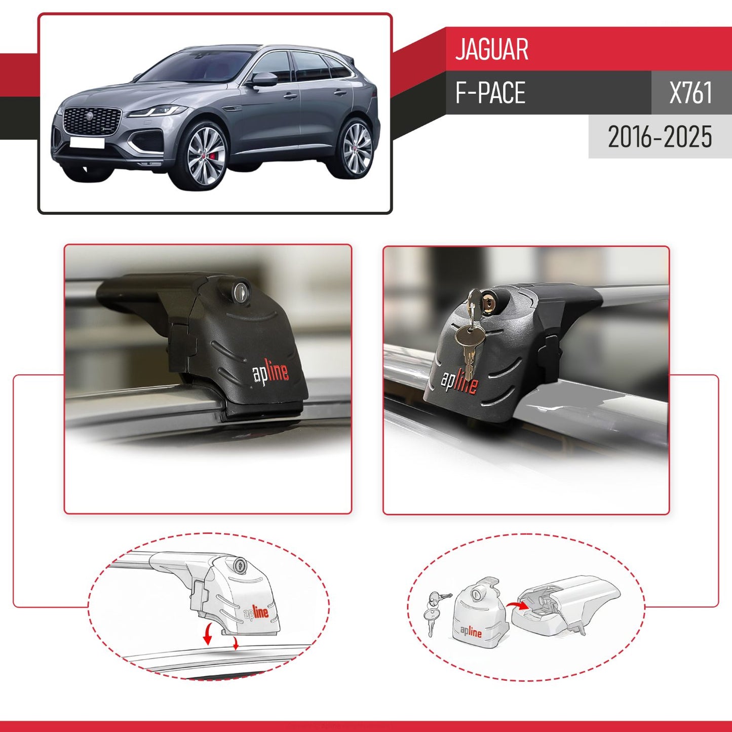 Kompatibel mit Jaguar F-Pace (X761) 2016-2025 ACE-2 Relingträger Dachträger Auto Gepäckträger Grau Aluminium 2 Stangen