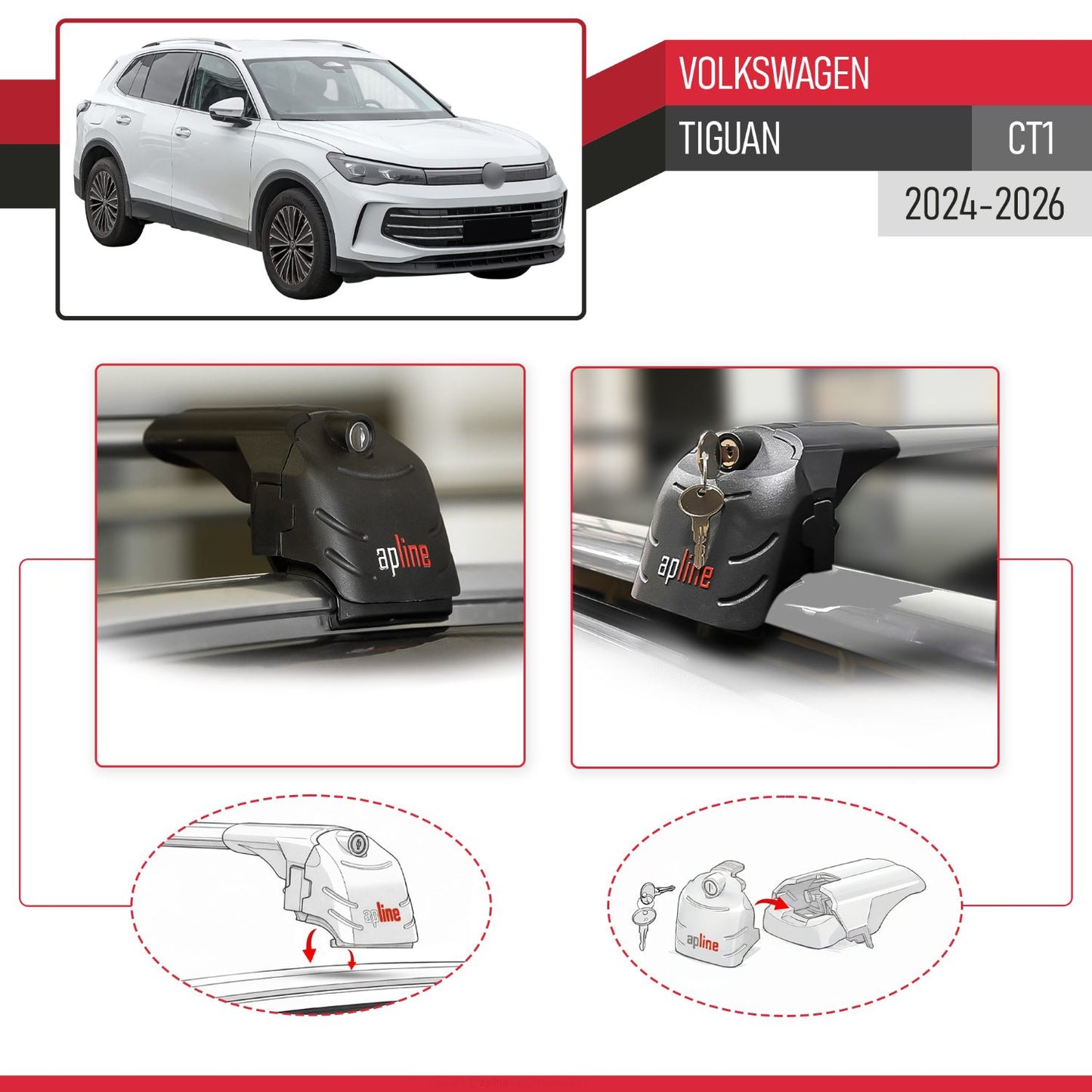 Kompatibel mit Volkswagen Tiguan 2025 ACE-2 Relingträger Dachträger Auto Gepäckträger Grau Aluminium 2 Stangen
