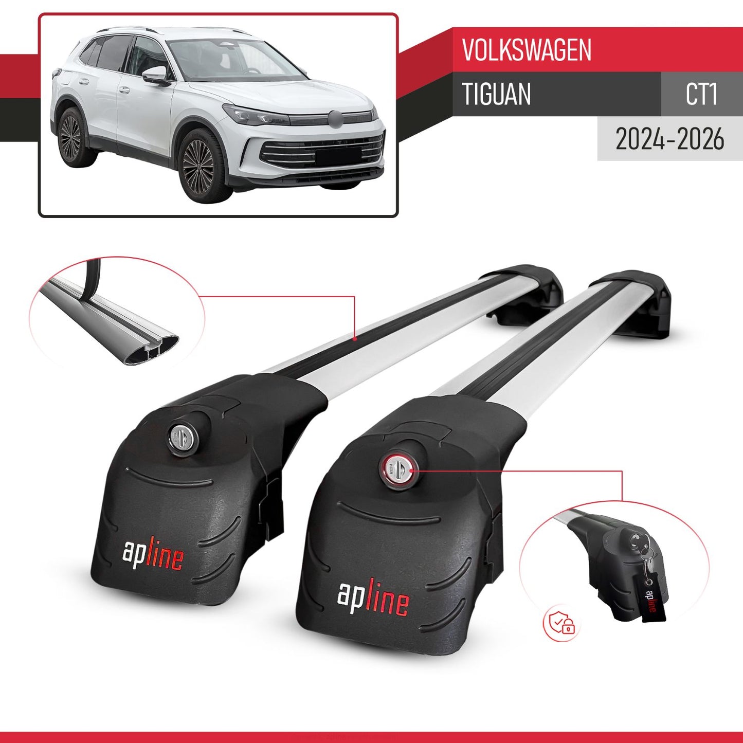 Kompatibel mit Volkswagen Tiguan 2025 ACE-2 Relingträger Dachträger Auto Gepäckträger Grau Aluminium 2 Stangen