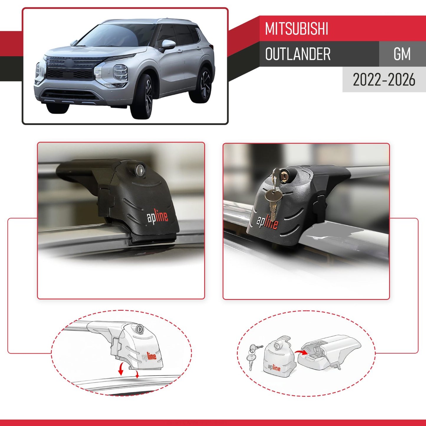Kompatibel mit Mitsubishi Outlander 2022-2025 ACE-2 Relingträger Dachträger Auto Gepäckträger Grau Aluminium 2 Stangen