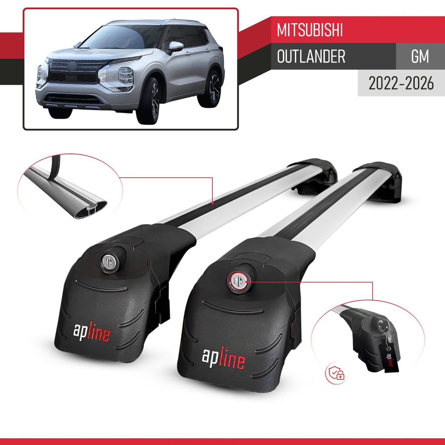 Kompatibel mit Mitsubishi Outlander 2022-2025 ACE-2 Relingträger Dachträger Auto Gepäckträger Grau Aluminium 2 Stangen