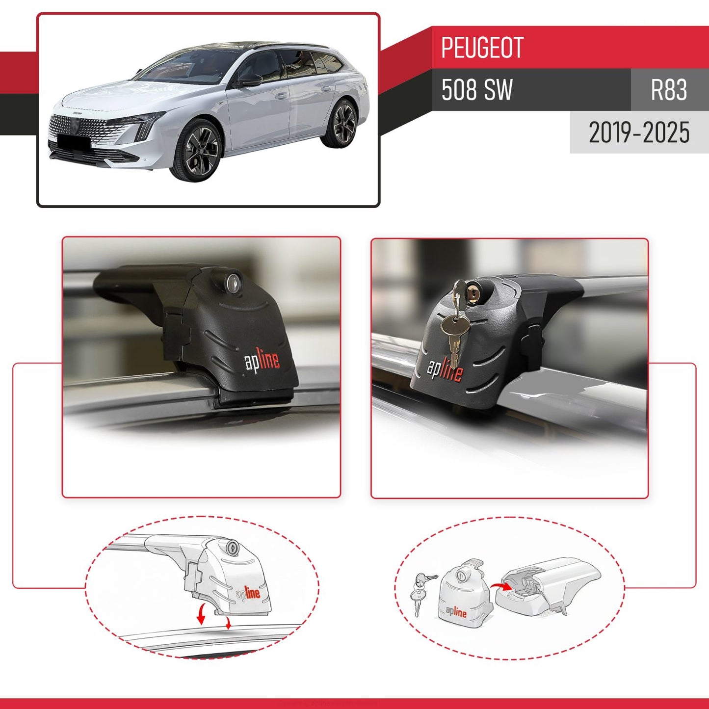 Kompatibel mit Peugeot 508 SW 2019-2025 ACE-2 Relingträger Dachträger Auto Gepäckträger Grau Aluminium 2 Stangen