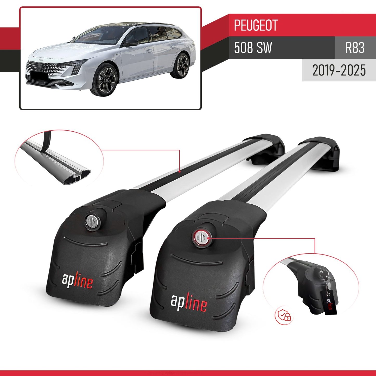 Kompatibel mit Peugeot 508 SW 2019-2025 ACE-2 Relingträger Dachträger Auto Gepäckträger Grau Aluminium 2 Stangen
