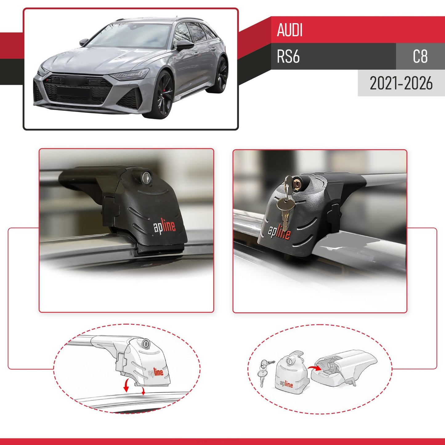 Kompatibel mit Audi RS6 2025 ACE-2 Relingträger Dachträger Auto Gepäckträger Grau Aluminium 2 Stangen