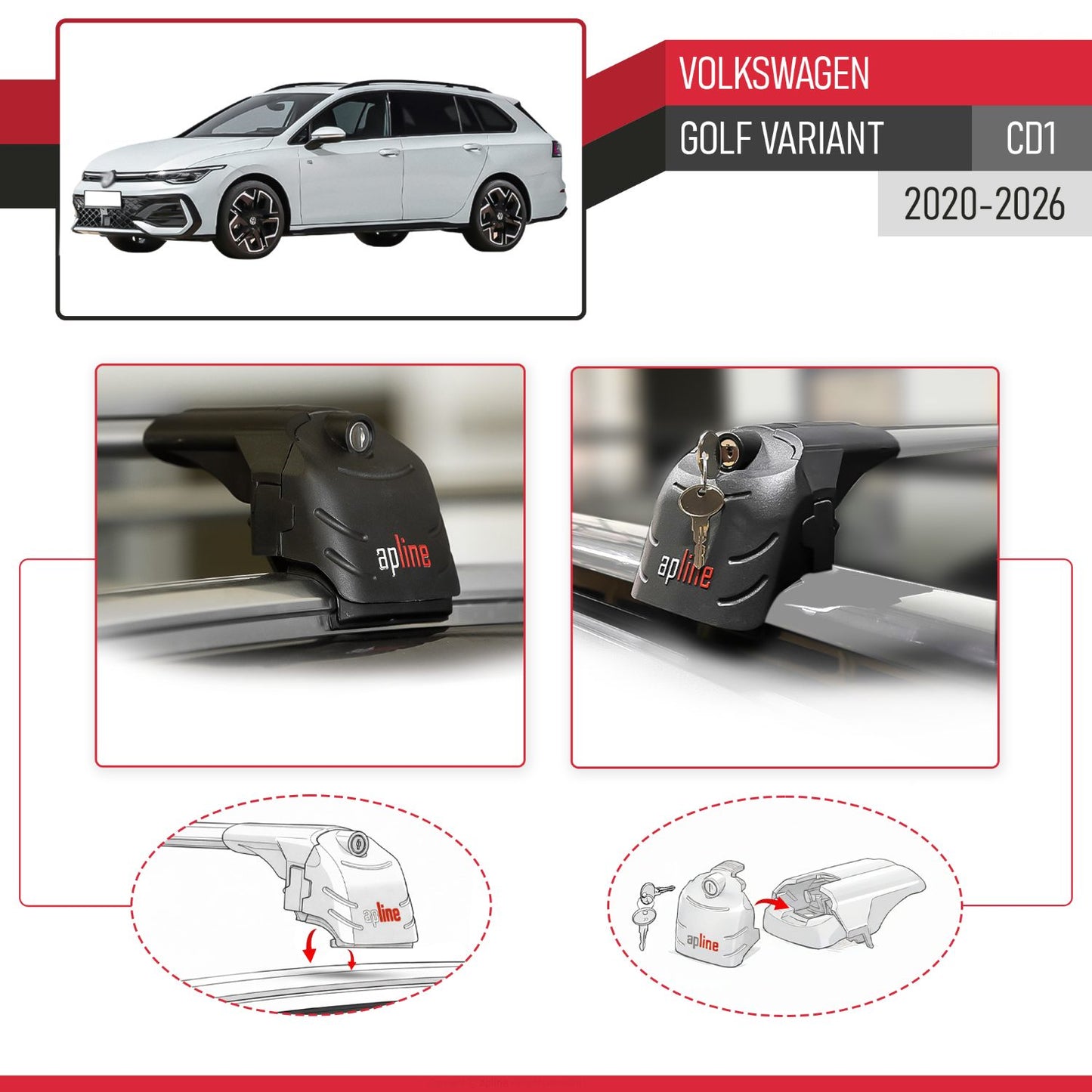 Kompatibel mit Volkswagen Golf Variant 2024-2025 ACE-2 Relingträger Dachträger Auto Gepäckträger Grau Aluminium 2 Stangen
