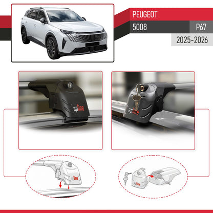 Compatible with Peugeot 5008 2025-2026 ACE-2 Car Roof Rack Cross Bar Grey Aluminium 2 Bars