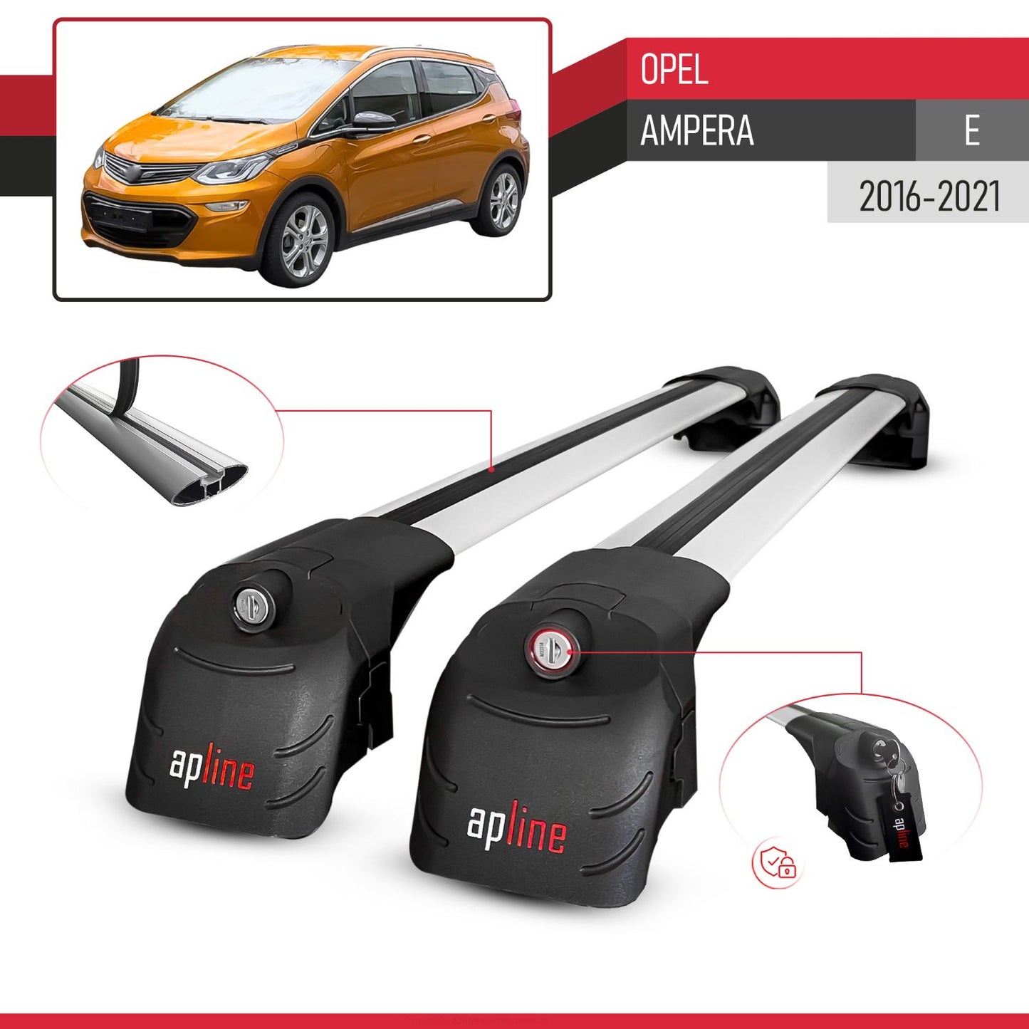 Kompatibel mit Opel Ampera E 2017-2021 ACE-2 Relingträger Dachträger Auto Gepäckträger Grau Aluminium 2 Stangen