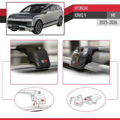 Compatible with Hyundai Ioniq 9 2025-2026 ACE-2 Car Roof Rack Cross Bar Grey Aluminium 2 Bars