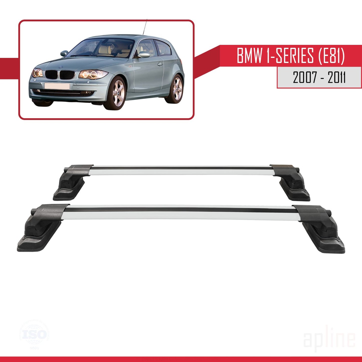Compatible avec BMW Série 1 (E81) 2007-2011 ACE-3 Barres de Toit Railing Porte-Bagages de Voiture Gris Aluminium 2 Barres
