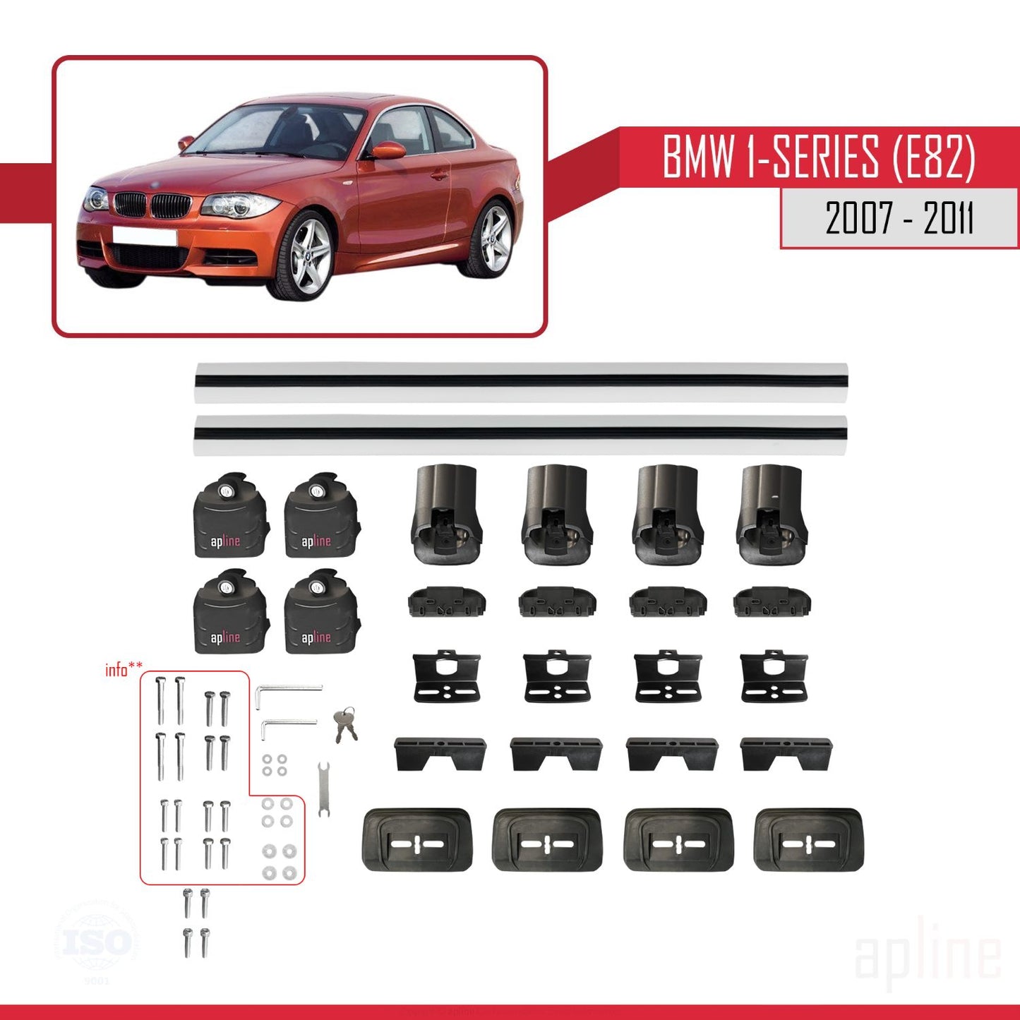 Compatible avec BMW Série 1 (E82) 2007-2013 ACE-3 Barres de Toit Railing Porte-Bagages de Voiture Gris Aluminium 2 Barres