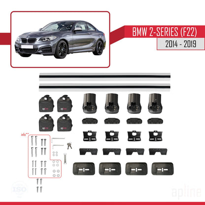 Compatible avec BMW Série 2 (F22) 2014-2019 ACE-3 Barres de Toit Railing Porte-Bagages de Voiture Gris Aluminium 2 Barres