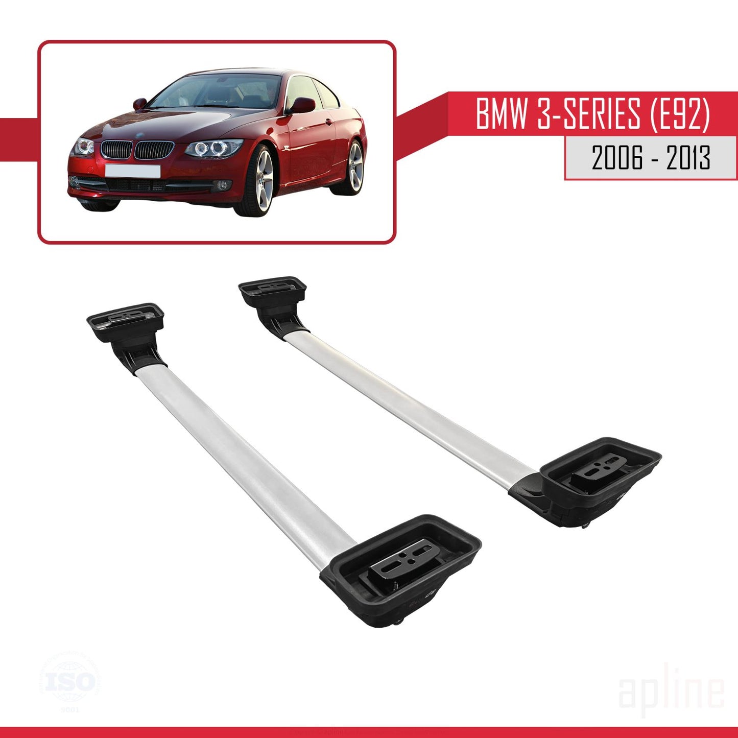 Compatible avec BMW Série 3 (E92) 2006-2013 ACE-3 Barres de Toit Railing Porte-Bagages de Voiture Gris Aluminium 2 Barres