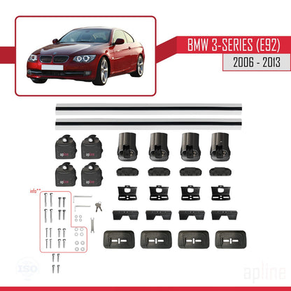 Compatible avec BMW Série 3 (E92) 2006-2013 ACE-3 Barres de Toit Railing Porte-Bagages de Voiture Gris Aluminium 2 Barres