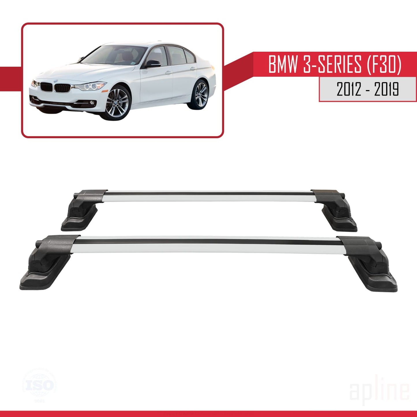 Compatible avec BMW Série 3 (F30) 2012-2019 ACE-3 Barres de Toit Railing Porte-Bagages de Voiture Gris Aluminium 2 Barres