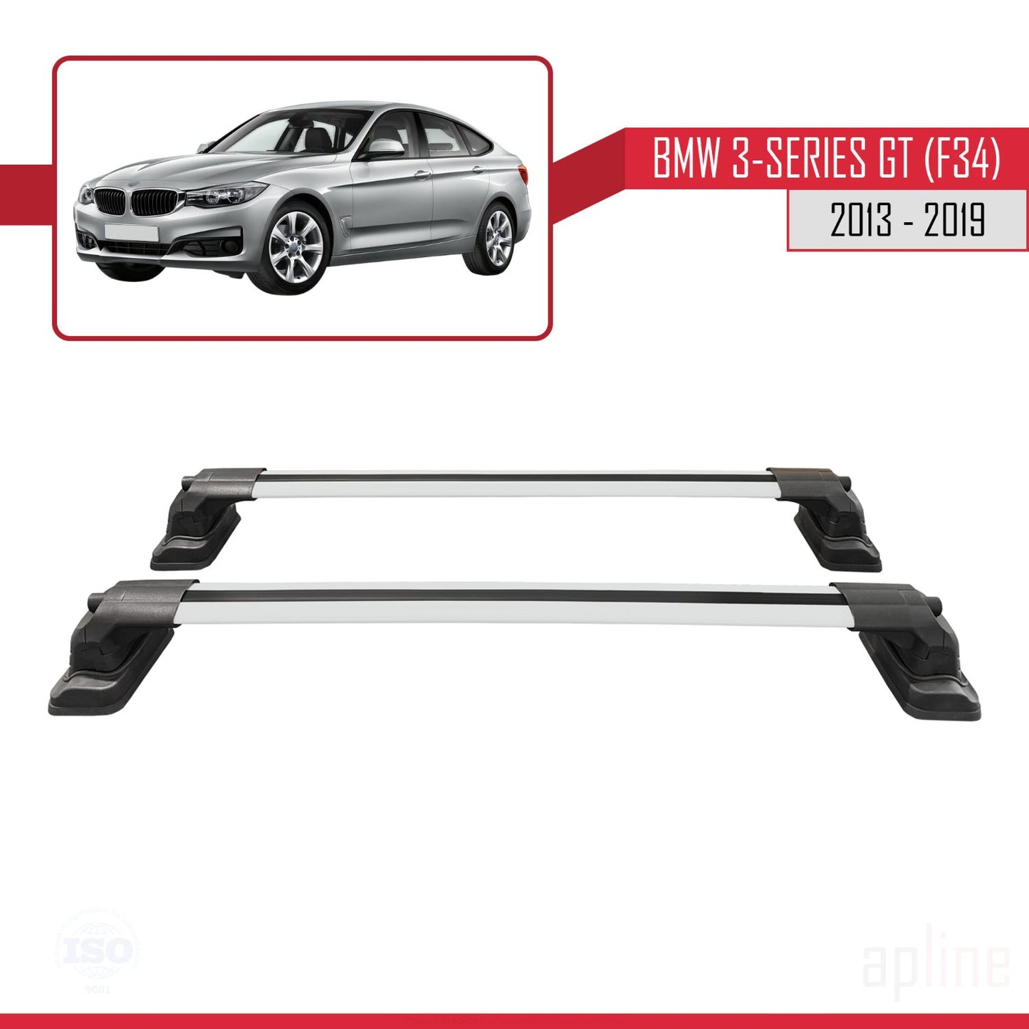 Compatible avec BMW Série 3 Gran Turismo (F34) 2013-2019 ACE-3 Barres de Toit Railing Porte-Bagages de Voiture Gris Aluminium 2 Barres