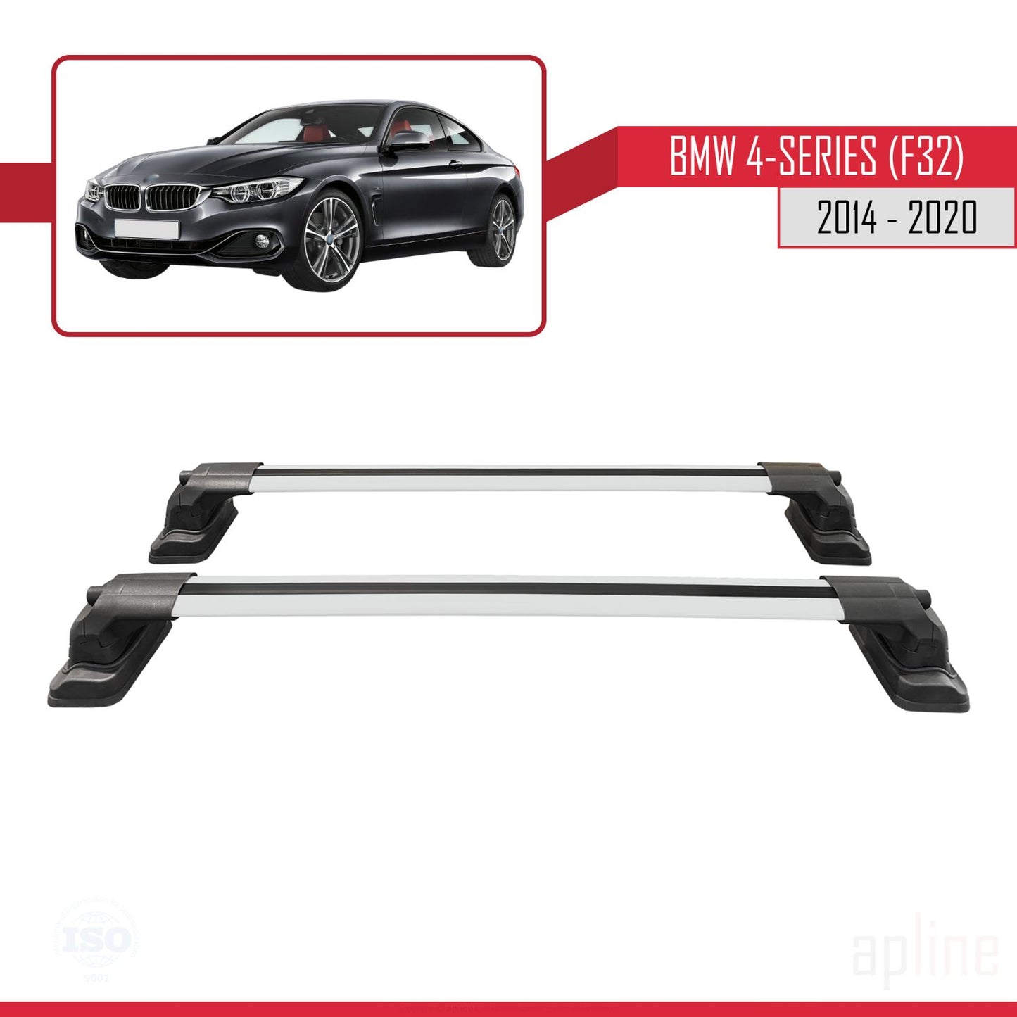 Compatible avec BMW Série 4 (F32) 2014-2020 ACE-3 Barres de Toit Railing Porte-Bagages de Voiture Gris Aluminium 2 Barres