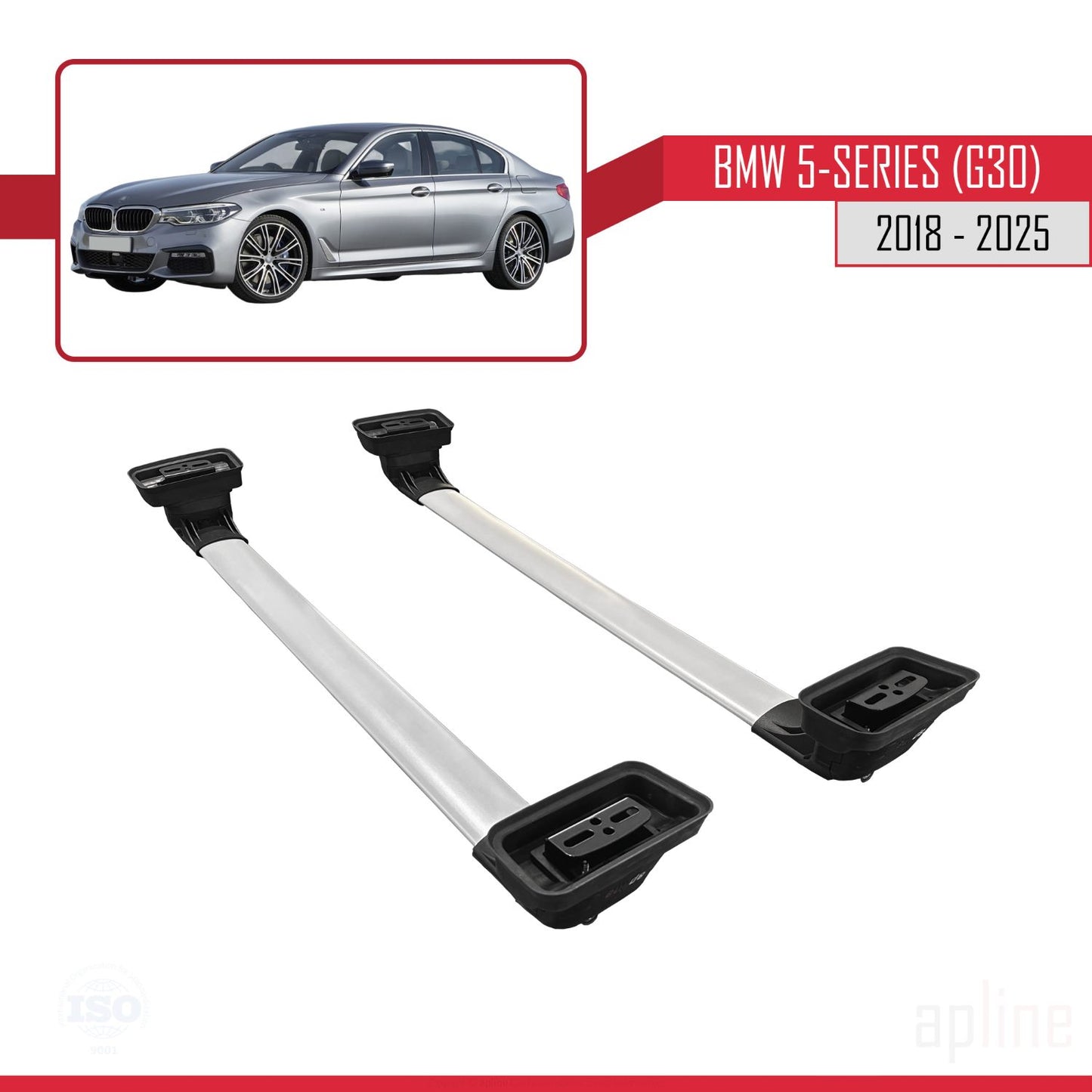 Compatible avec BMW Série 5 (G30) 2018-2025 ACE-3 Barres de Toit Railing Porte-Bagages de Voiture Gris Aluminium 2 Barres