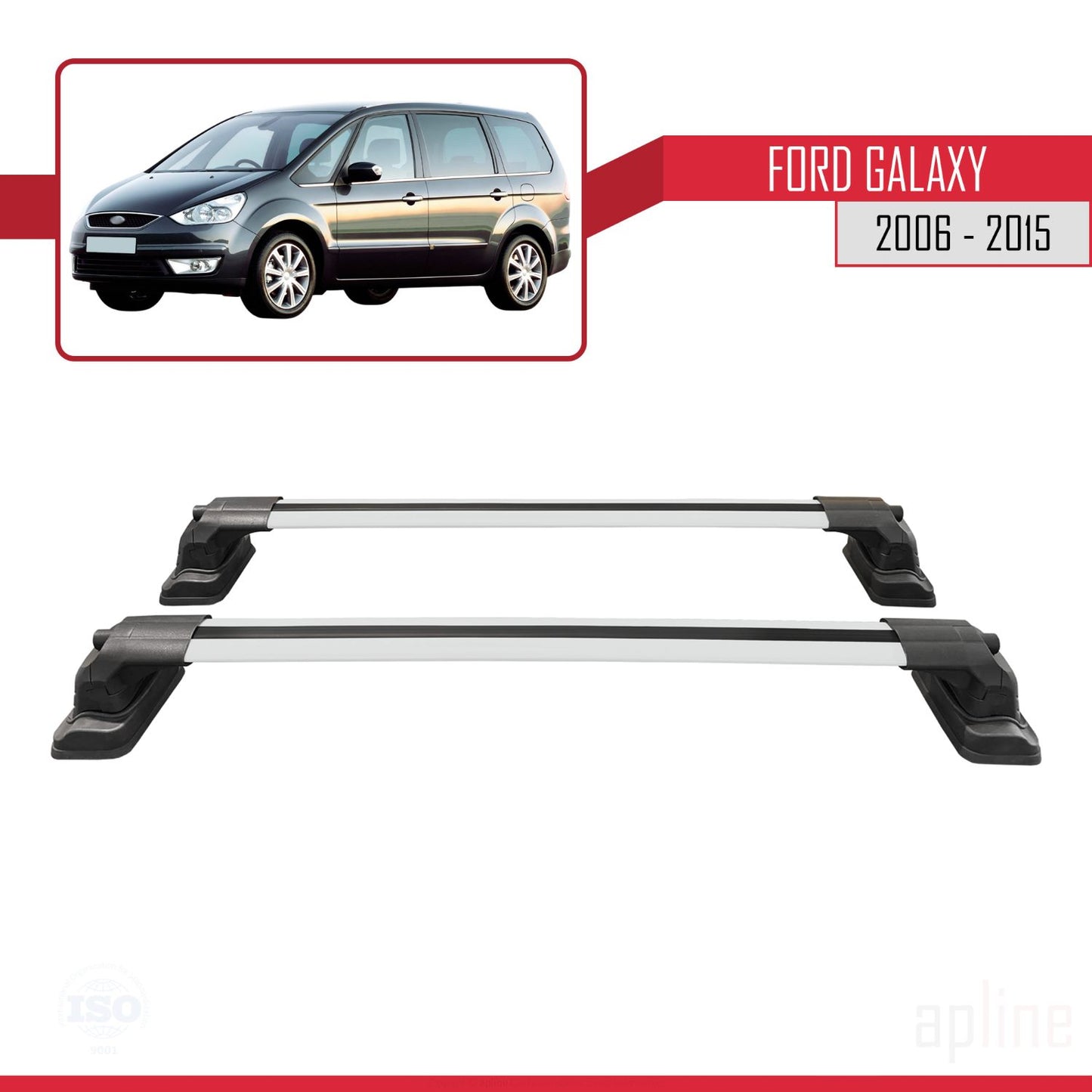 Kompatibel mit Ford Galaxy (MK3) 2006-2015 ACE-3 Dachgepäckträger, graues Aluminium, 2 Stangen
