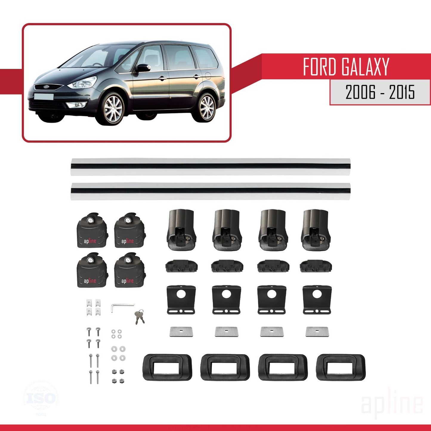 Kompatibel mit Ford Galaxy (MK3) 2006-2015 ACE-3 Dachgepäckträger, graues Aluminium, 2 Stangen