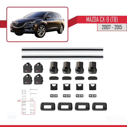 Compatible avec Mazda CX-9 (TB) 2007-2015 ACE-3 Barres de Toit Railing Porte-Bagages de Voiture Gris Aluminium 2 Barres