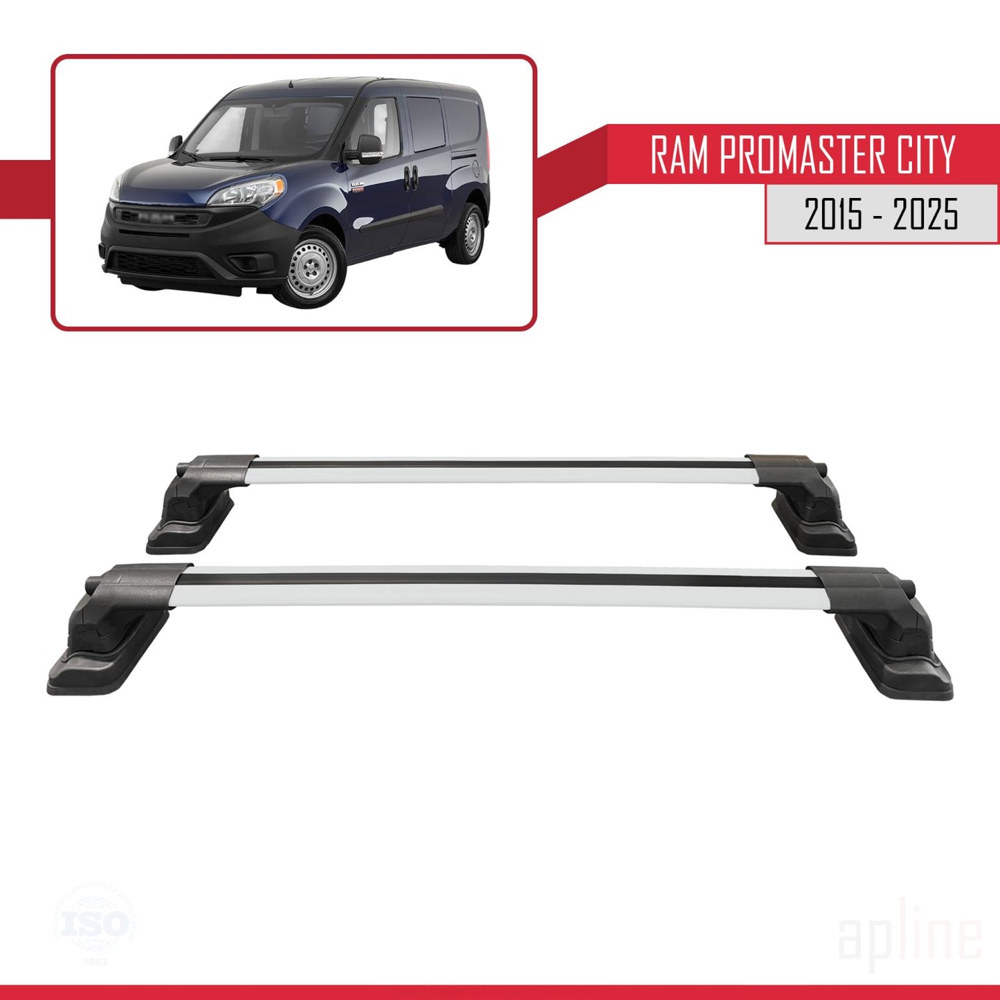 Compatible avec Ram Promaster City 2015-2025 ACE-3 Barres de Toit Railing Porte-Bagages de Voiture Gris Aluminium 2 Barres