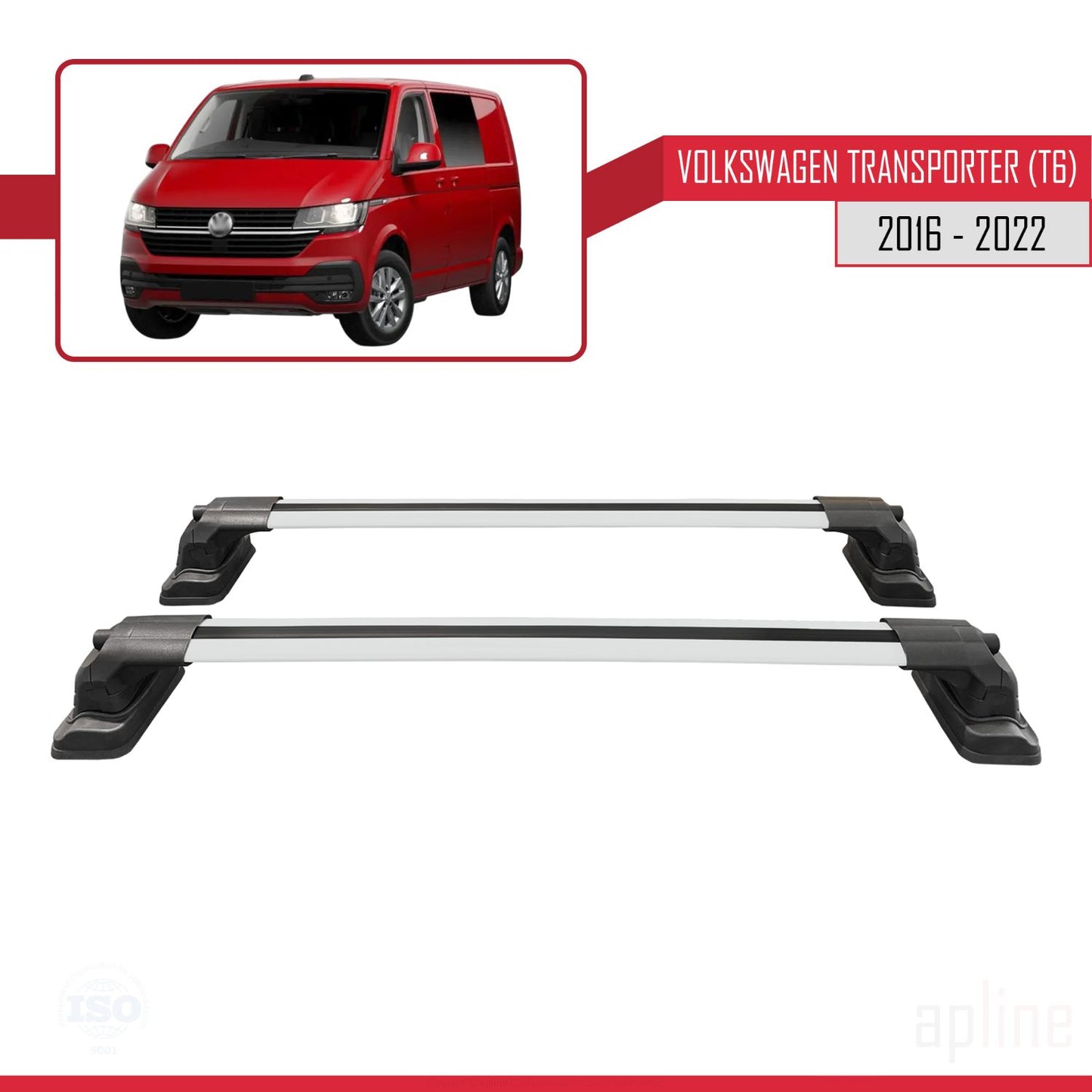 Compatible avec Volkswagen Transporter (T6) 2016-2022 ACE-3 Barres de Toit Railing Porte-Bagages de Voiture Gris Aluminium 2 Barres