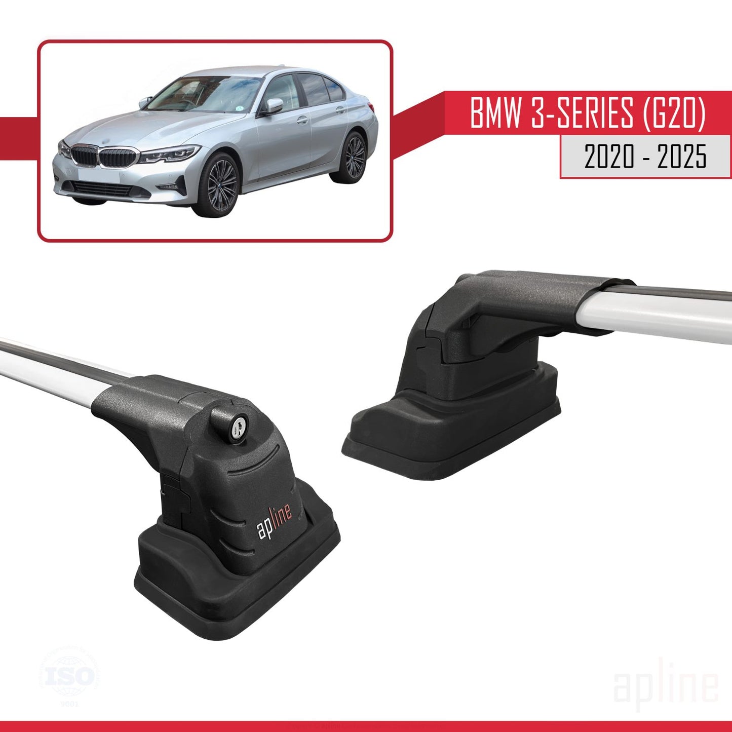 Compatible avec BMW Série 3 (G20) 2020-2025 ACE-3 Barres de Toit Railing Porte-Bagages de Voiture Gris Aluminium 2 Barres