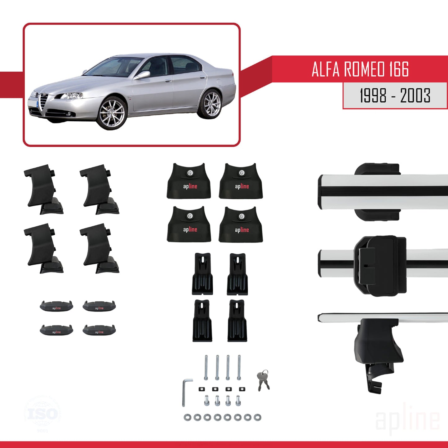 Kompatibel mit Alfa Romeo 166 (T936) Vor-Facelift 1998-2003 ACE-4 Dachgepäckträger, Reling, Gepäckträger, graues Aluminium, 2 Stangen
