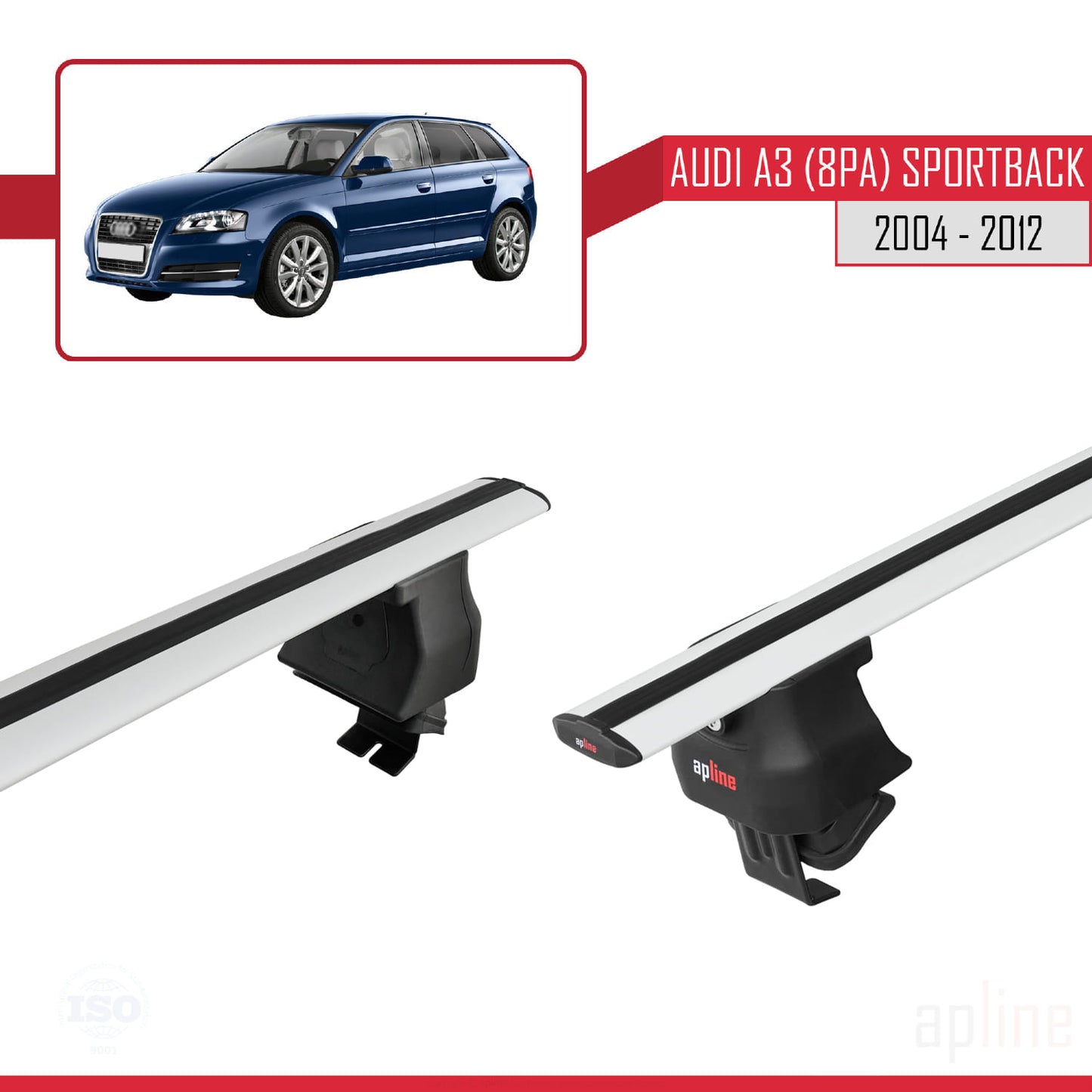 Compatible avec A3 (8PA) Sportback 2004-2012 ACE-4 Barres de Toit Railing Porte-Bagages de Voiture Gris Aluminium 2 Barres