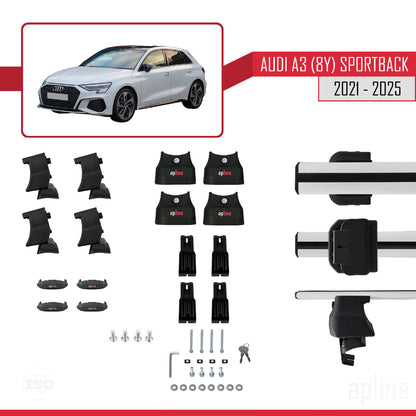 Compatible avec A3 (8Y) Sportback 2020-2025 ACE-4 Barres de Toit Railing Porte-Bagages de Voiture Gris Aluminium 2 Barres