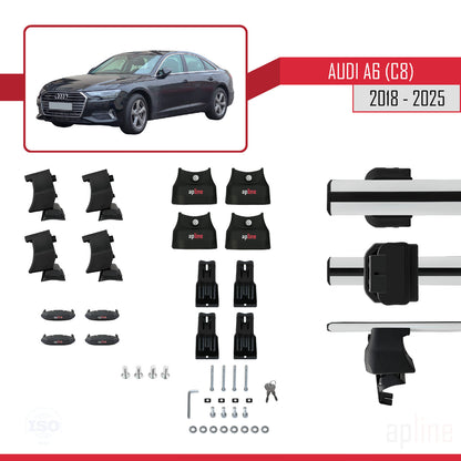 Kompatibel mit A6 (C8) 2018-2025 ACE-4 Dachgepäckträger, graues Aluminium, 2 Stangen