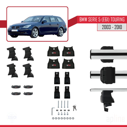 Kompatibel mit BMW 5er (E61) Touring 2004-2010 ACE-4 Dachgepäckträger, graues Aluminium, 2 Querträger