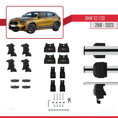 Kompatibel mit BMW X2 (F39) 2018-2023 ACE-4 Dachgepäckträger, Reling, Gepäckträger, graues Aluminium, 2 Stangen