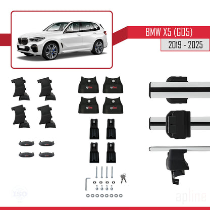 Kompatibel mit BMW X5 (G05) 2019-2025 ACE-4 Dachgepäckträger, Reling, Autogepäckträger, Graues Aluminium, 2 Stangen
