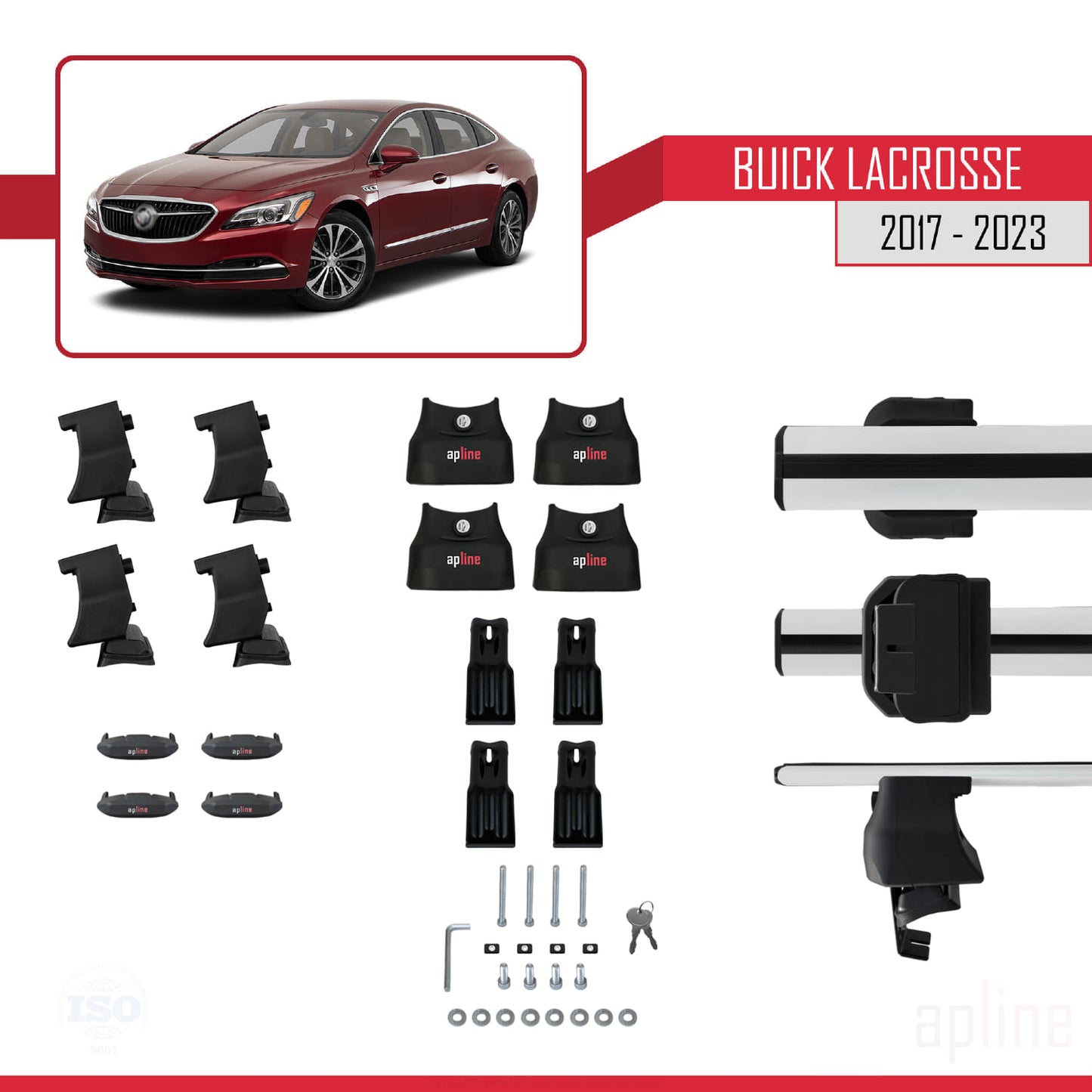 Kompatibel mit Buick LaCrosse 2017-2023 ACE-4 Dachreling Gepäckträger Graues Aluminium 2 Stangen