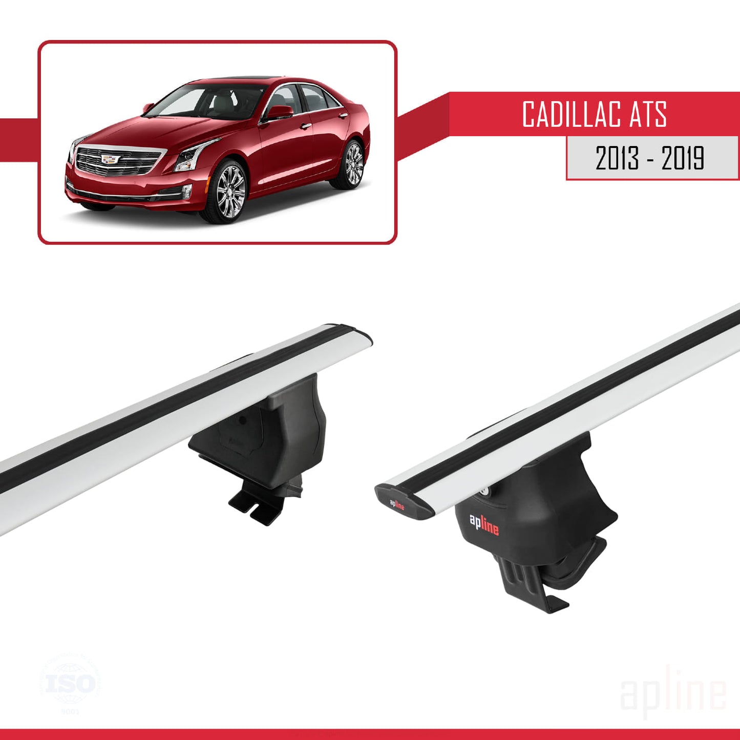 Kompatibel mit Cadillac ATS 2013-2019 ACE-4 Dachgepäckträger, Reling, Gepäckträger, graues Aluminium, 2 Stangen